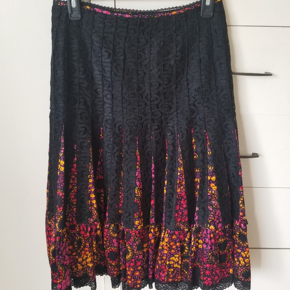 Free People silk lace black floral skirt 2 - Picture 3 of 5